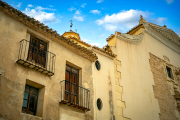 Fototapeta na wymiar Baroque facade of the Ricote church in the RIcote Valley, Murcia region, Spain