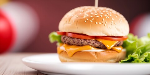 Tasty burger with blurred background. AI generated illustration