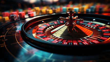 Obraz premium Casino roulette on a dark background.