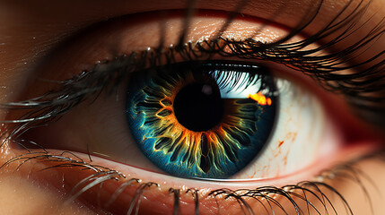 Closeup view of human colorful eyes.