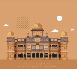 Vijaya Vilas Mahal at Mandvi - Kutch, Gujrat - Stock Illustration - obrazy, fototapety, plakaty