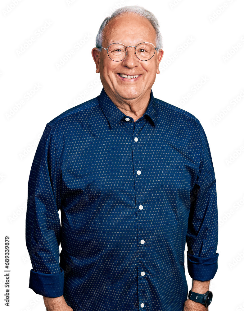 Canvas Prints senior man with grey hair wearing casual shirt and glasses with a happy and cool smile on face. luck