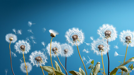 Dandelions on blue background.