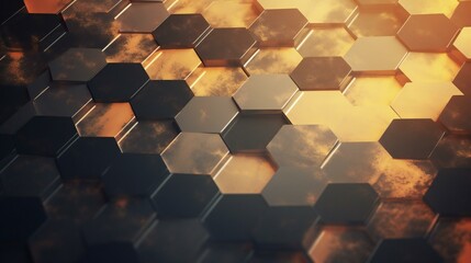 an abstract pattern of hexagonal polygons with abstract light