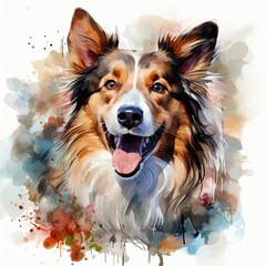 Fototapeta premium watercolor Sheltie clipart, Generative Ai