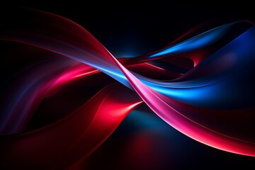 Abstract intertwining ribbons of red and blue light with a futuristic feel.