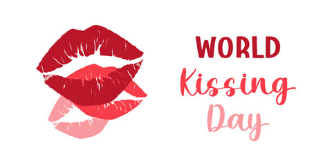 Flat vector illustration of kissing holiday.World Kissing Day.Illustration of kissing,lips,lipstick,lipstick mark.Holiday.