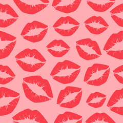 Flat vector illustration of pattern lipstick, lips, kisses. Kissing holiday. World Kissing Day. Illustration of kisses, lips, lipstick, lipstick marks.