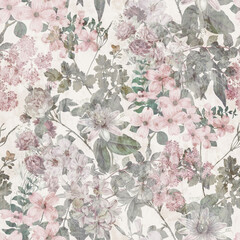 Pink Floral Wallpaper. Decorative floral seamless pattern. Repeating background. Tileable print.