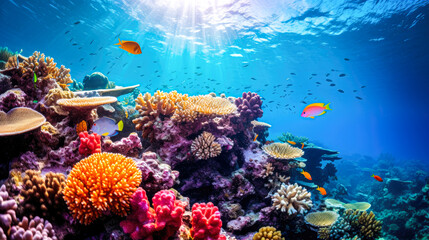 Fototapeta na wymiar Tropical fish and corals underwater in the Sea.