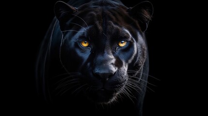 portrait of a a black panther on black background