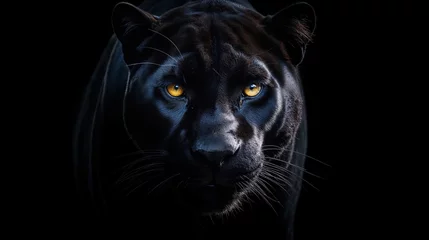 Tuinposter portrait of a a black panther on black background © Ron