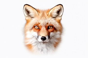 Red fox isolated on white background, close-up.