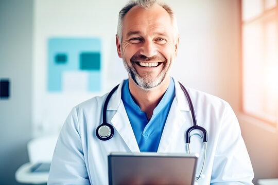 Healing Experience Portrait of a Male Doctor in a Hospital is a vibrant stock photo that exudes professionalism, compassion and dedication to healthcare.