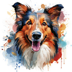 Naklejka premium watercolor Sheltie clipart, Generative Ai