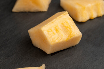 sliced sweet yellow melon, close up