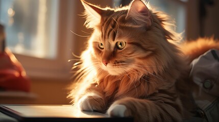 A beautiful cat in a cozy living room.