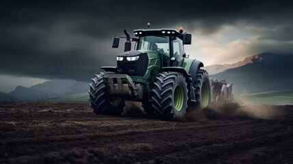 Fototapeta premium a tractor is plowing a field,