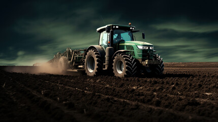 a tractor is plowing a field,