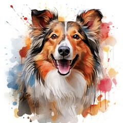 Fototapeta premium watercolor Sheltie clipart, Generative Ai
