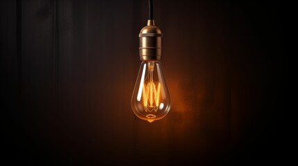 Fototapeta na wymiar An image with a vintage hanging bulb on a dark wall.