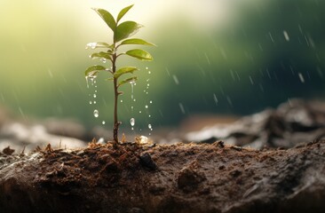 a young tree growing and dropping seeds on soil,