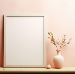 an empty frame with vase and vase on the room