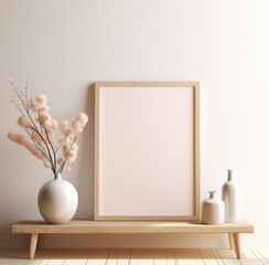an empty frame with vase and vase on the room