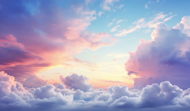 an image of the blue sky with a colorful cloud filled sky,