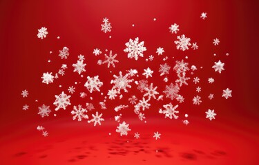 Obraz na płótnie Canvas christmas holiday decoration snowflakes falling on red background,
