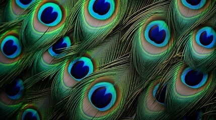 Obraz premium Close-up of peacock feathers showcasing their intricate patterns.