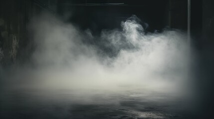 Ethereal smoke over the cement floor. - obrazy, fototapety, plakaty