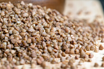 A large amount of roasted buckwheat harvest