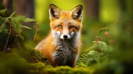 Image of a cute red fox in its natural forest habitat.