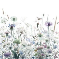 Wildflower Meadow in Pastel Colors, copy space.