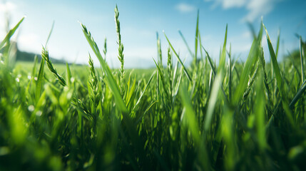 Obraz premium Extreme macro and expansive landscape photography of lush vibrant greennature greenery field depicting depth of field, perspective and environmental conceptual techniques