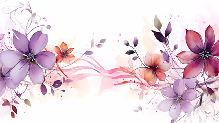 Beautiful watercolor flowers on a white isolated background. Place for text. Banner. Generated AI. Improved photoshop - obrazy, fototapety, plakaty