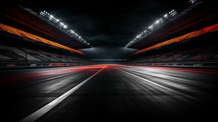 Image of a race track arena, dynamic glow on the asphalt.