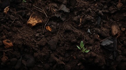 Image of black compost soil as a natural background.