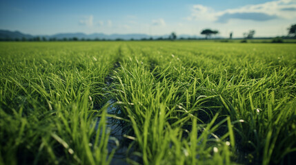 Obraz premium Extreme macro and expansive landscape photography of lush vibrant greennature greenery field depicting depth of field, perspective and environmental conceptual techniques
