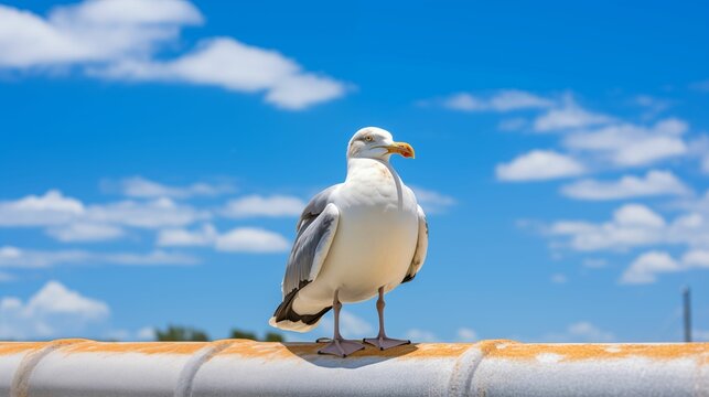 Image of seagull bird on a concrete roof.