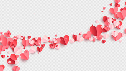 Valentines hearts postcard. Paper flying elements on transparent background. Vector symbols of love in shape of heart for Happy Women's, Mother's, Valentine's Day, birthday greeting card design. PNG	 - obrazy, fototapety, plakaty