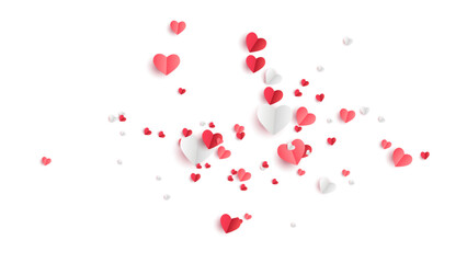 Fototapeta na wymiar Valentines hearts postcard. Paper flying elements on transparent background. Vector symbols of love in shape of heart for Happy Women's, Mother's, Valentine's Day, birthday greeting card design. PNG 