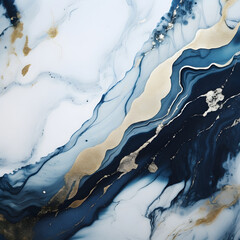 grey marble, contrasting blue-white background with gold veins, stone texture, top view.