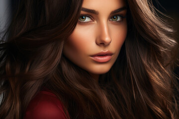 portrait of a beautiful brunette woman with loose hair generative ai - obrazy, fototapety, plakaty