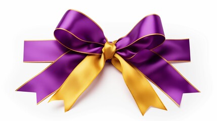Purple bow on white background.