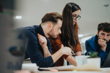 Collaboration of Businesspeople Analyzing Reports for Corporate Team Growth and Profitability