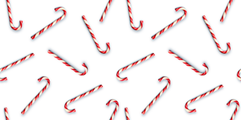 Seamless pattern with Christmas candies isolated on on transparent background. Creative minimal X-mas art. Copy space. Flat lay.