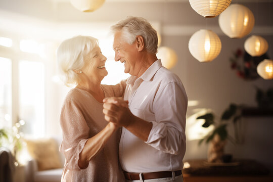 Photo of mature senior couple dancing on valentine day