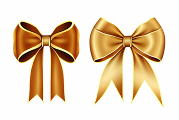 Set of decorative golden bows isolated on white background. Vector illustration